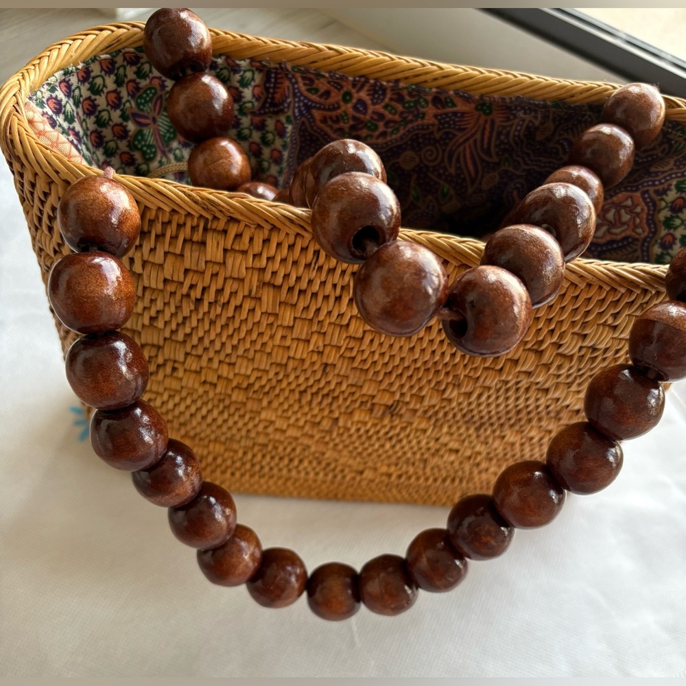 Rattan Basket Wooden Bead Handle Bag